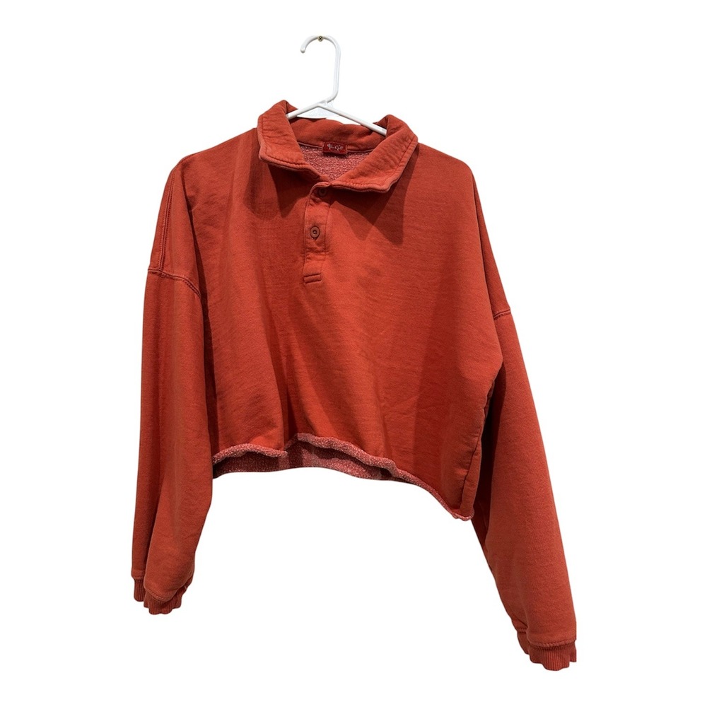 John Galt Brandy Melville Cropped Polo Sweatshirt Rust Orange One Size Cotton